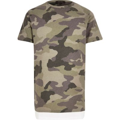Green camouflage print longline t-shirt